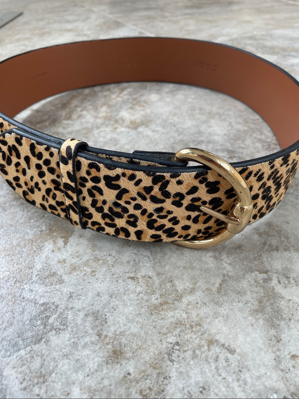 Ralph Lauren Leopard Calf hair Print Wide Belt with Gold Buckle - Picture 3 of 9